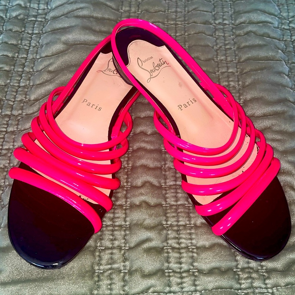 Authentic Louboutin hot pink slinback flats sandals size 38